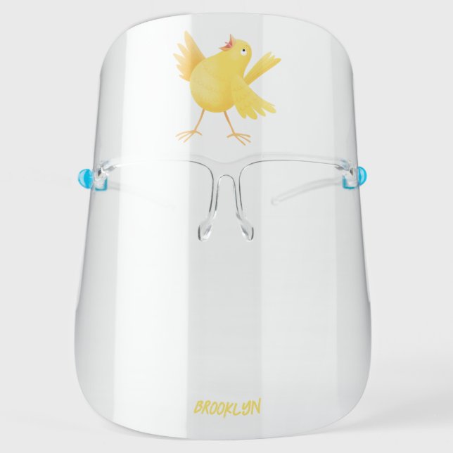 Cute singing yellow canary bird cartoon face shield (Front)