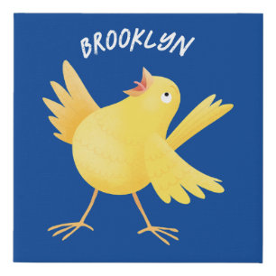 Cute singing yellow canary bird cartoon faux canvas print