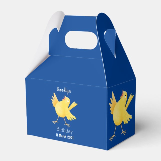 Cute singing yellow canary bird cartoon favor boxes (Front Side)