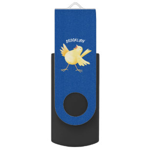 Cute singing yellow canary bird cartoon flash drive