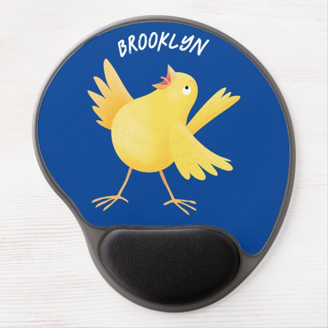 Cute singing yellow canary bird cartoon gel mouse pad (Front)