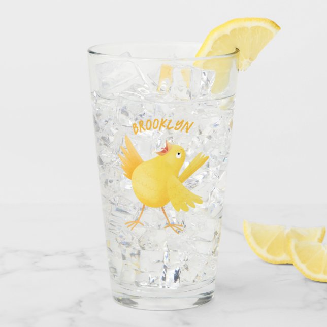 Cute singing yellow canary bird cartoon glass (Back Ice)