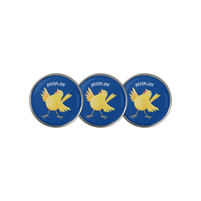 Cute singing yellow canary bird cartoon golf ball marker (3 Up)