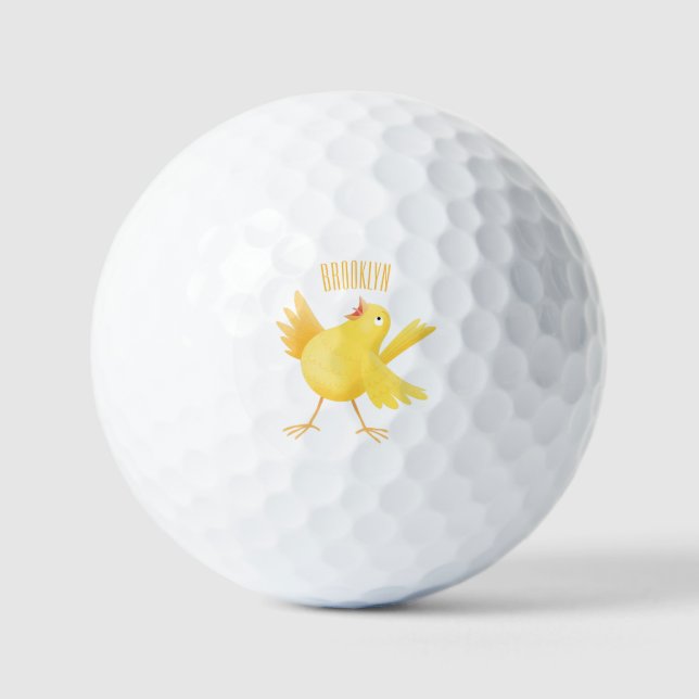 Cute singing yellow canary bird cartoon golf balls (Front)