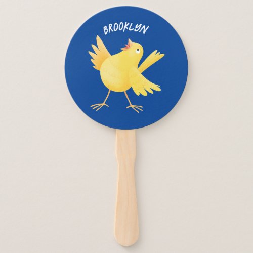 Cute singing yellow canary bird cartoon hand fan