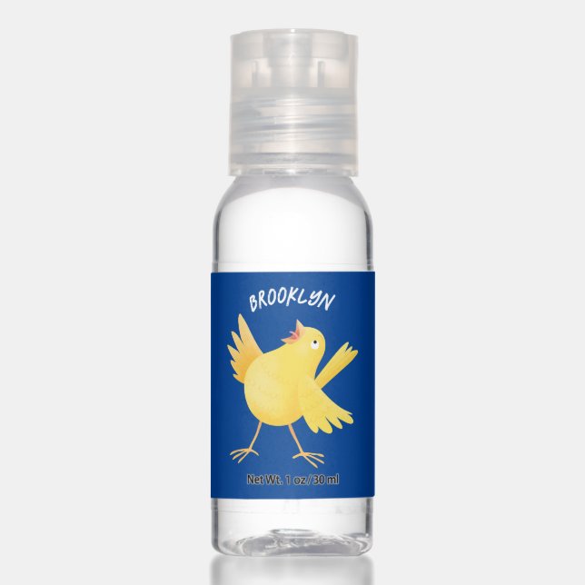 Cute singing yellow canary bird cartoon hand sanitizer (Front)