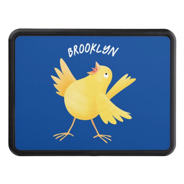Cute singing yellow canary bird cartoon hitch cover (Front)