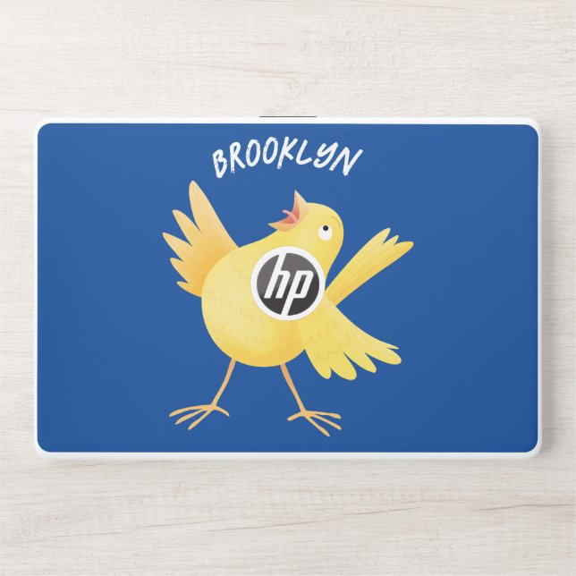 Cute singing yellow canary bird cartoon HP laptop skin (Front)