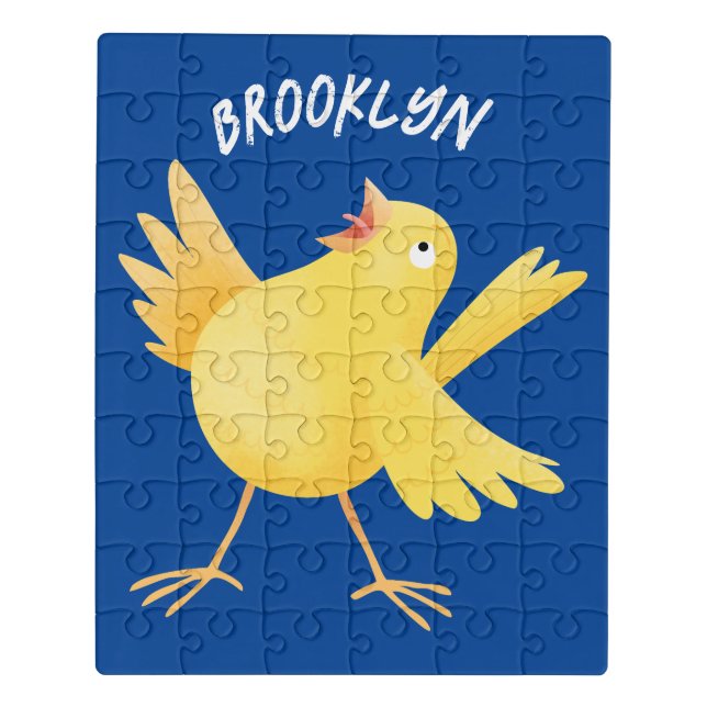 Cute singing yellow canary bird cartoon jigsaw puzzle (Puzzle Vertical)