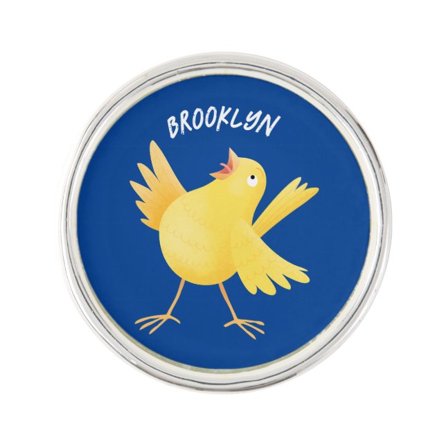 Cute singing yellow canary bird cartoon  lapel pin (Front)