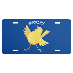 Cute singing yellow canary bird cartoon license plate