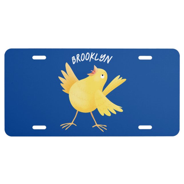 Cute singing yellow canary bird cartoon license plate (Front)