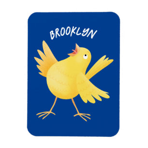 Cute singing yellow canary bird cartoon magnet