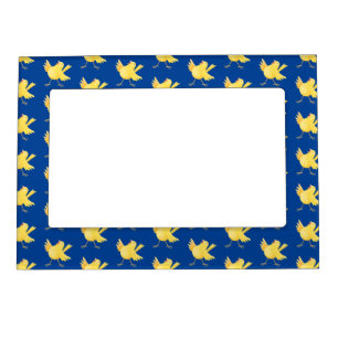 Cute singing yellow canary bird cartoon magnetic frame