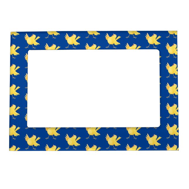 Cute singing yellow canary bird cartoon magnetic frame (Front)