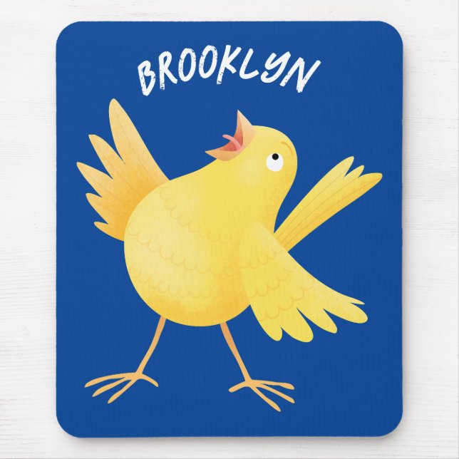 Cute singing yellow canary bird cartoon mouse pad (Front)