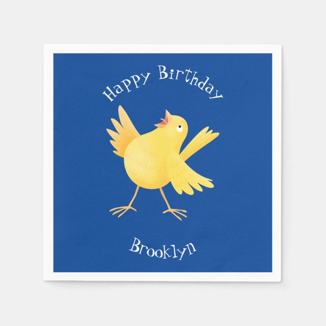 Cute singing yellow canary bird cartoon napkins (Front)