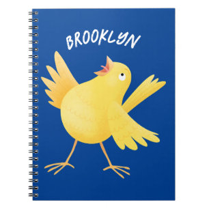 Cute singing yellow canary bird cartoon notebook