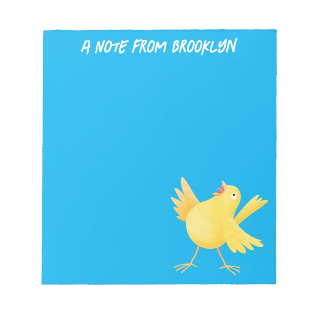 Cute singing yellow canary bird cartoon notepad (Front)