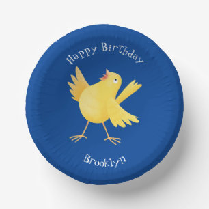 Cute singing yellow canary bird cartoon paper bowls