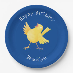 Cute singing yellow canary bird cartoon paper plates