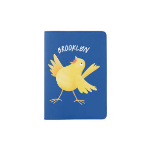 Cute singing yellow canary bird cartoon passport holder