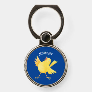 Cute singing yellow canary bird cartoon phone ring stand