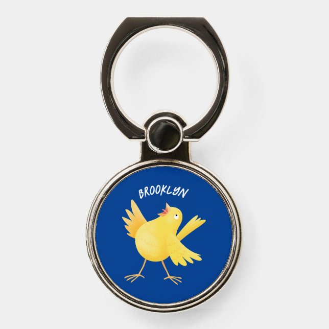 Cute singing yellow canary bird cartoon  phone ring stand (Front)