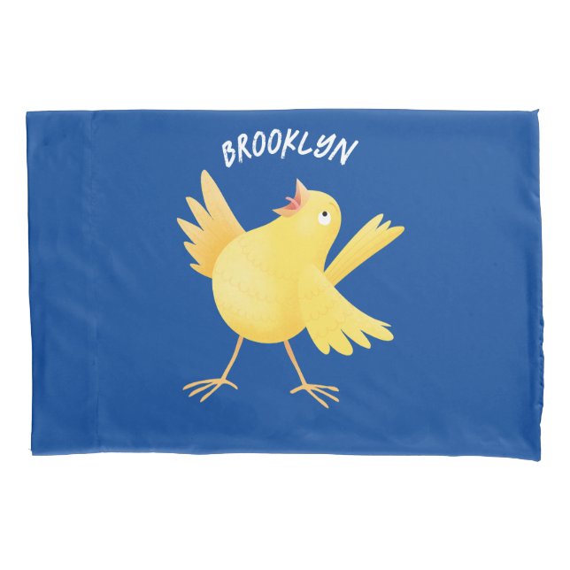 Cute singing yellow canary bird cartoon pillow case (Front)
