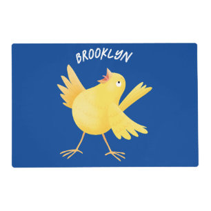 Cute singing yellow canary bird cartoon placemat