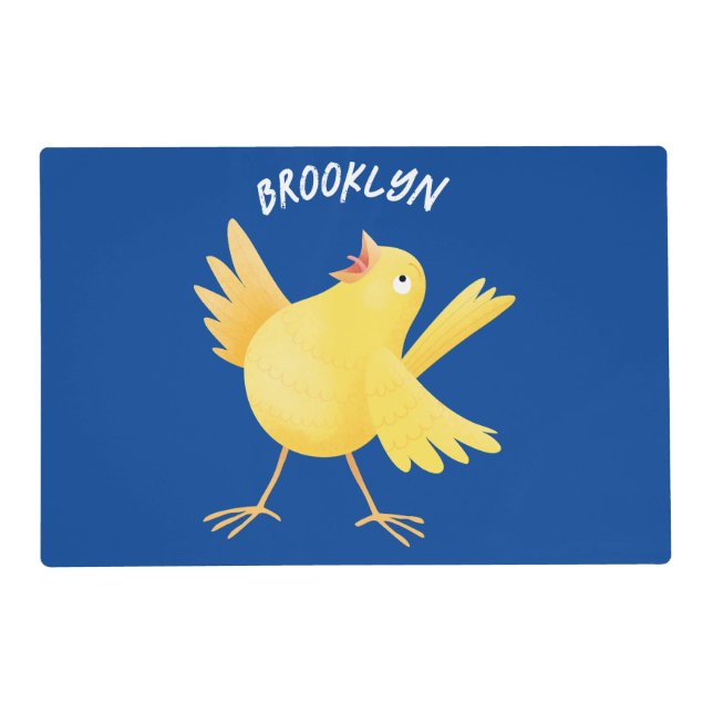 Cute singing yellow canary bird cartoon placemat (Front)