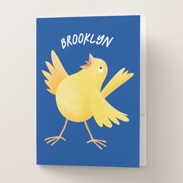 Cute singing yellow canary bird cartoon pocket folder (Front)