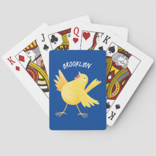 Cute singing yellow canary bird cartoon poker cards