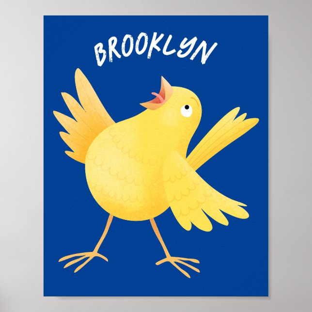 Cute singing yellow canary bird cartoon poster (Front)