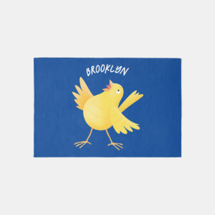 Cute singing yellow canary bird cartoon rug