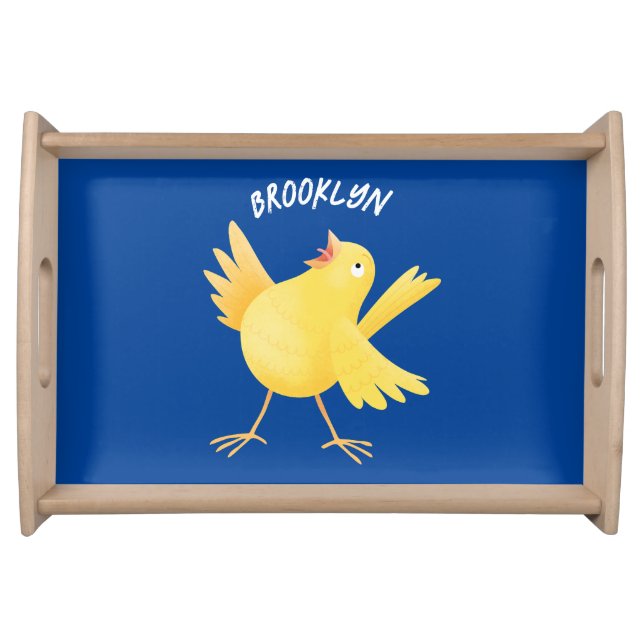 Cute singing yellow canary bird cartoon serving tray (Front)