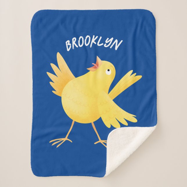 Cute singing yellow canary bird cartoon sherpa blanket (Front)