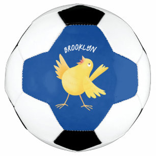 Cute singing yellow canary bird cartoon soccer ball