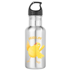 Cute singing yellow canary bird cartoon stainless steel water bottle