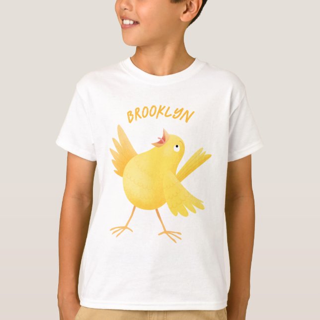 Cute singing yellow canary bird cartoon T-Shirt (Front)