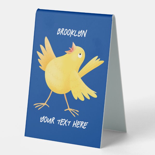Cute singing yellow canary bird cartoon table tent (Front)