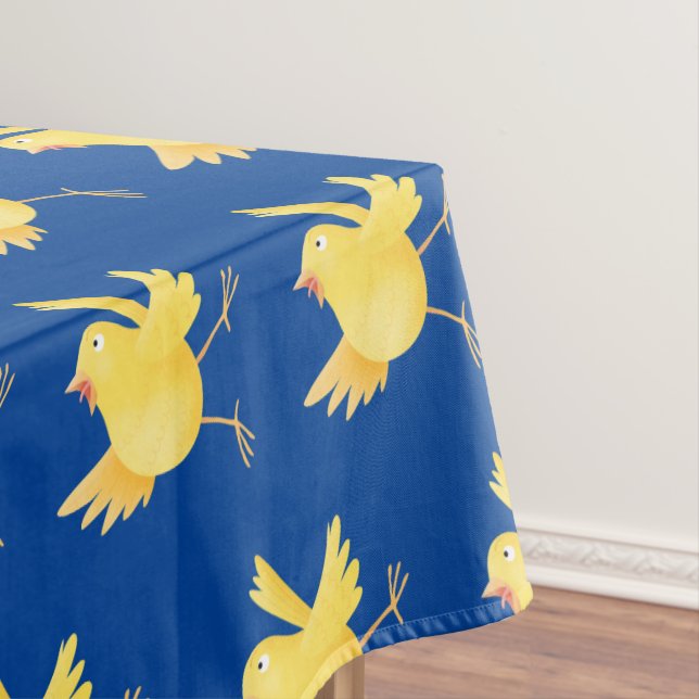 Cute singing yellow canary bird cartoon tablecloth (In Situ)