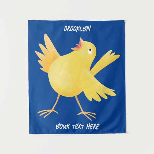 Cute singing yellow canary bird cartoon tapestry (Front)