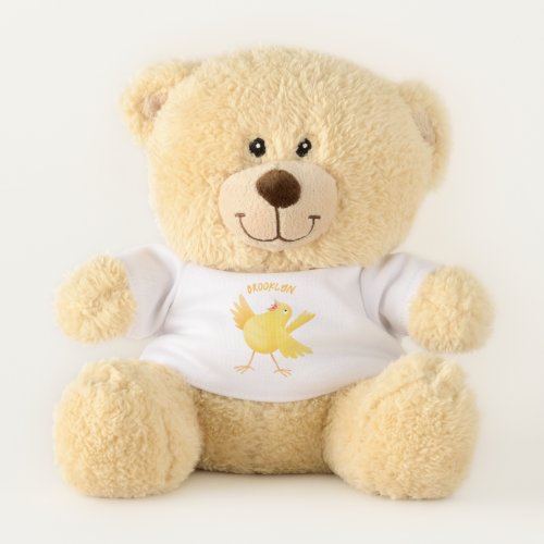 Cute singing yellow canary bird cartoon teddy bear