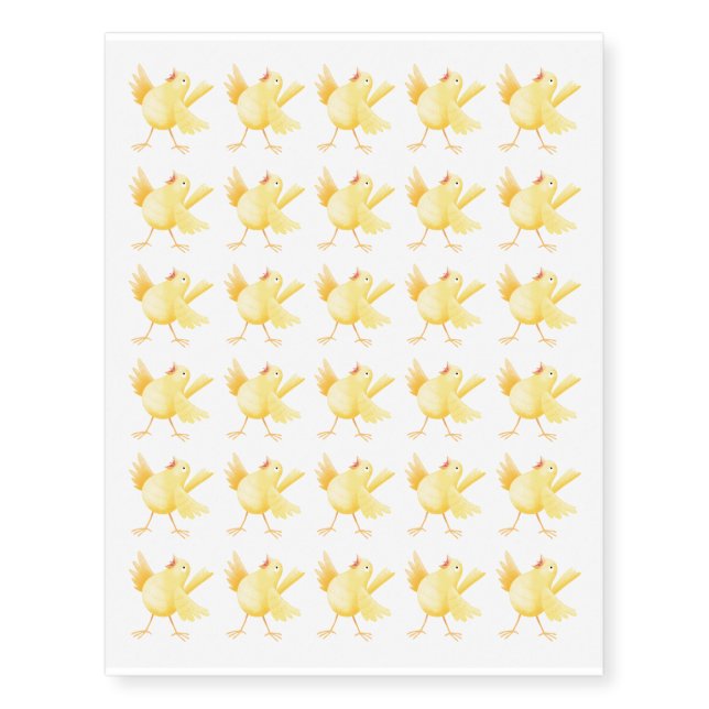 Cute singing yellow canary bird cartoon temporary tattoos (Front)