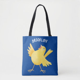 Cute singing yellow canary bird cartoon tote bag