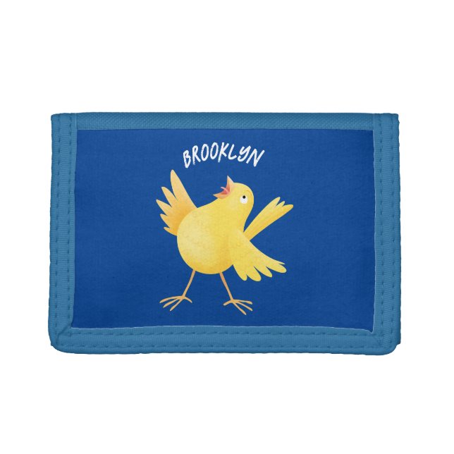 Cute singing yellow canary bird cartoon trifold wallet (Front)