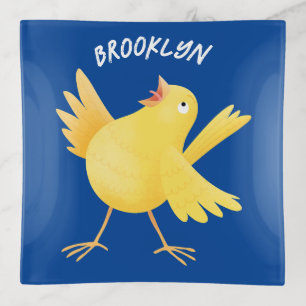 Cute singing yellow canary bird cartoon  trinket tray