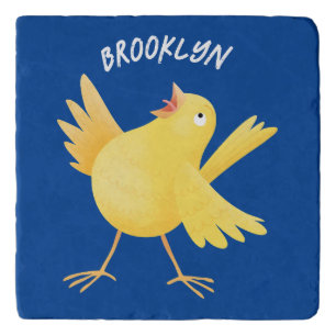 Cute singing yellow canary bird cartoon trivet