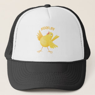 Cute singing yellow canary bird cartoon trucker hat